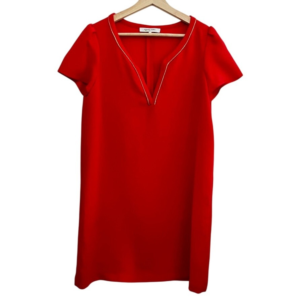 Gerard Darel V-Neck Short Sleeve Mini Shift Dress in Red size FR 40 / US medium‎